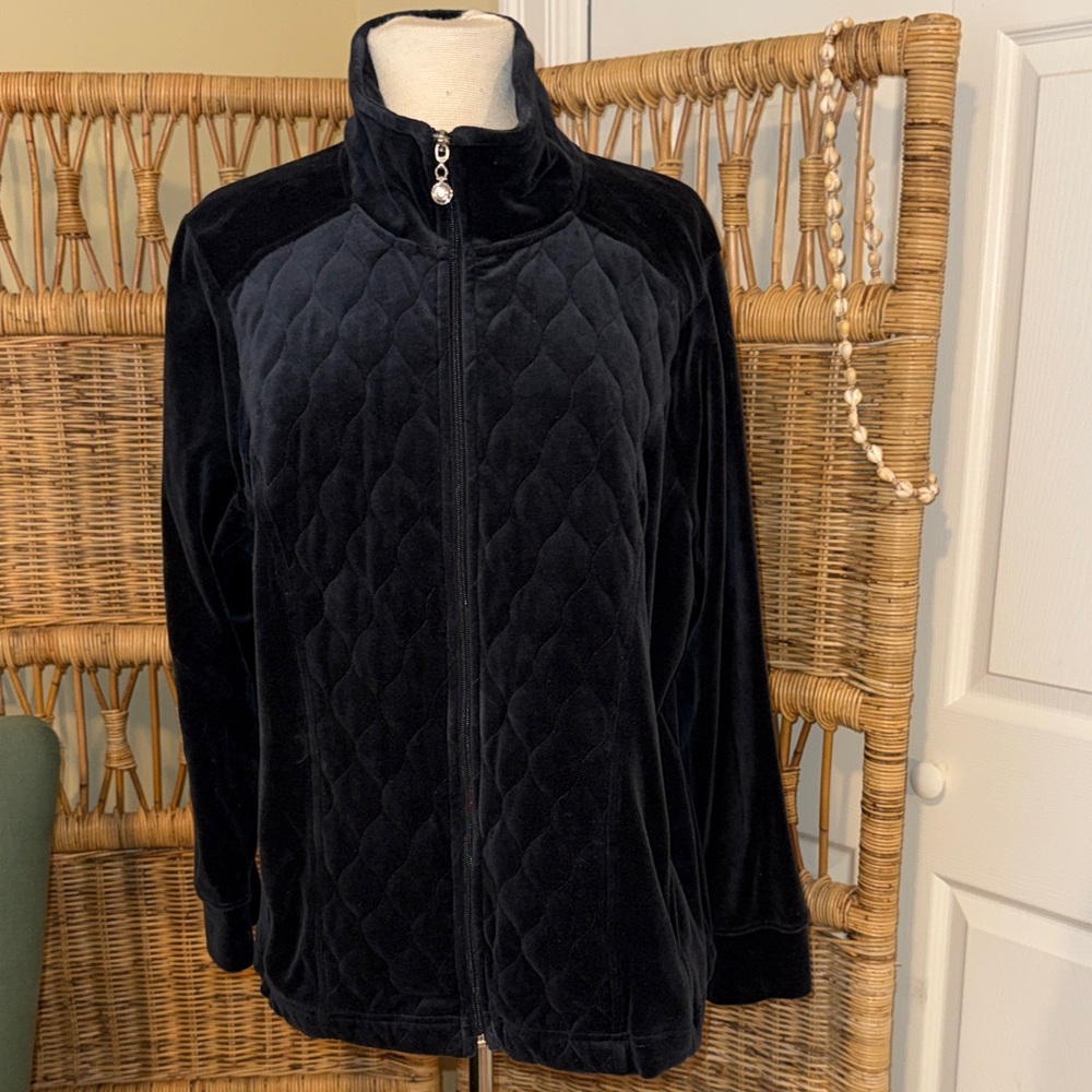 Denim&Co Black Quilted velour zip front jacket